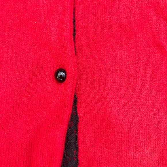 R.Q.T Embroidered Beaded Bright Red Buttoned Knit Cardigan Sweater size L - Picture 6 of 10